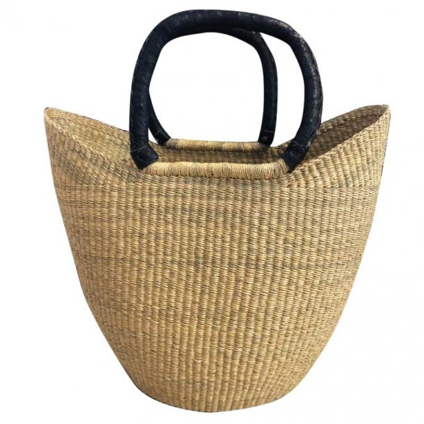 Kurvetaske med runde lderhanke - natur