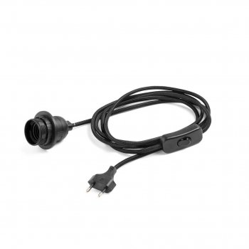 Fatning/ledning med afbryder 2,4 meter - black