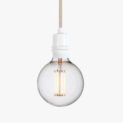 NUD Bolt lampefatning med stofledning - hvid/sand