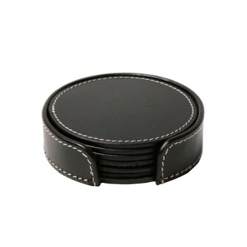 Coasters i lder 6 stk - black med hvide syninger