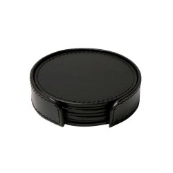 Coasters i lder 6 stk - sort med sorte syninger