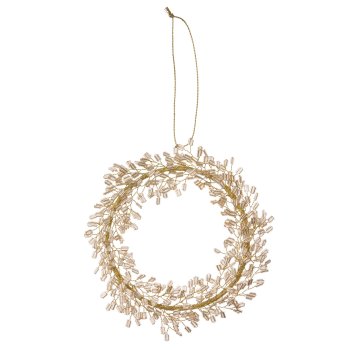 Bungalow julepynt med perler - Mio wreath 13cm champagne