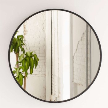 Spejl til v�ggen rundt med sort gummikant - �94cm