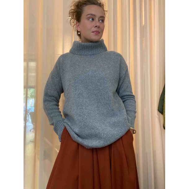 Rullekravesweater i cashmere og lammeuld - grey