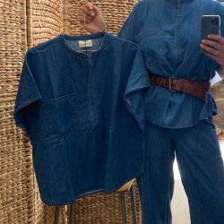 Frau Colombo ss denim top - dark blue denim