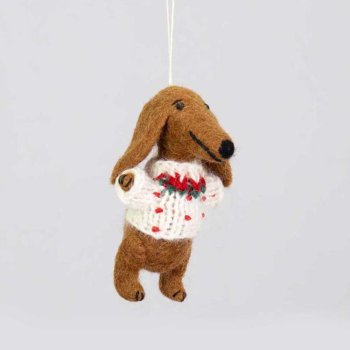 Gravhund i julesweater - hndlavet i uldfilt