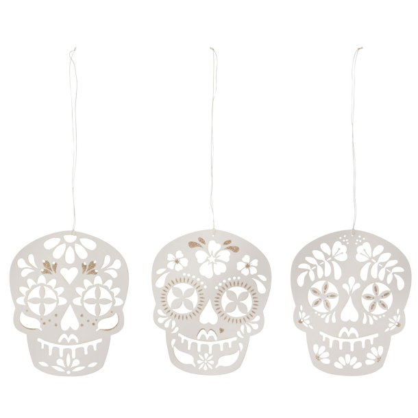 Bungalow Halloween pynt 3 stk - Skulls 12cm