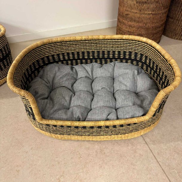 Hundekurv i naturflet med pude - natur/sort