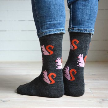 Cai uldstrmper i let og bld merino uld - squirrel