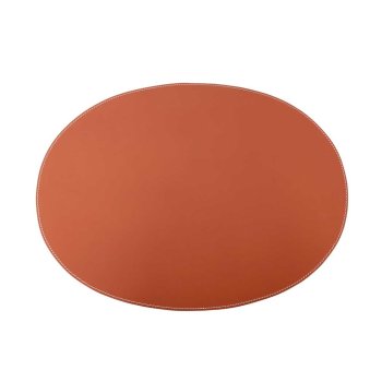 Dkkeserviet i lder oval - cognac med hvide syninger