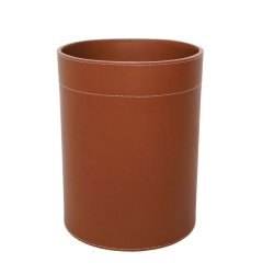 Papirkurv i genbrugsl�der - cognac med hvide syninger