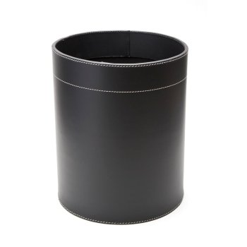 Papirkurv i genbrugsl�der - sort med hvide syninger