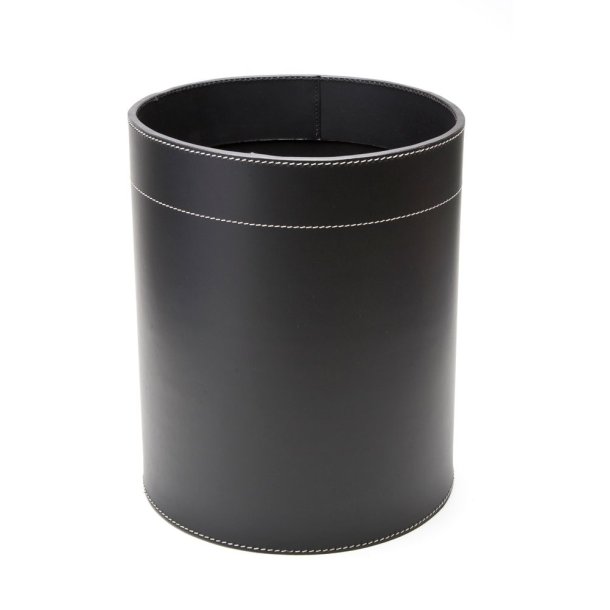 Papirkurv i genbrugsl�der - sort med hvide syninger