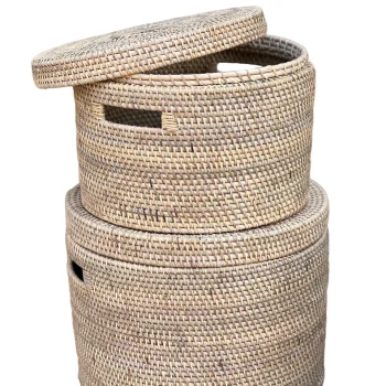 Rund kurv med l�g i bambus - natur