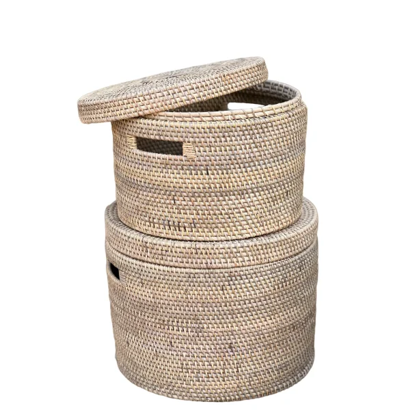 Rund kurv med l�g i bambus - natur