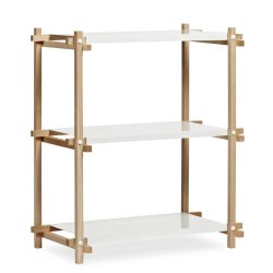 HAY Woody Shelving almond white steel shelves/oak frame 2.0-Column Low - UDSTILLINGSMODEL