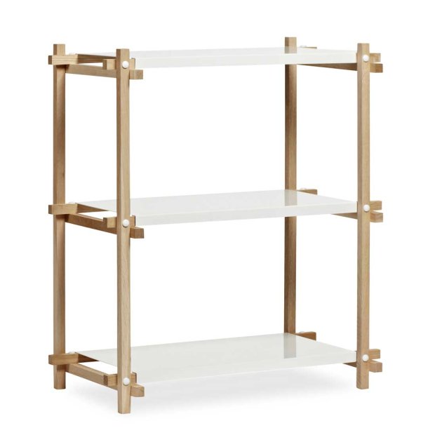 HAY Woody Shelving almond white steel shelves/oak frame 2.0-Column Low - UDSTILLINGSMODEL